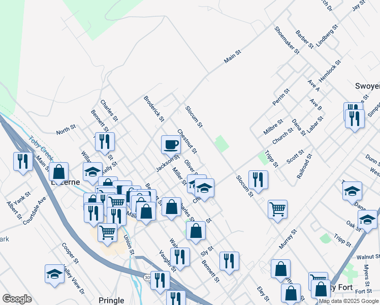 map of restaurants, bars, coffee shops, grocery stores, and more near 147 Jackson St in Swoyersville