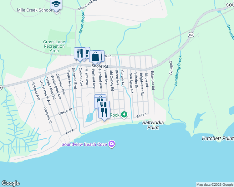 map of restaurants, bars, coffee shops, grocery stores, and more near 39 Breen Avenue in Old Lyme
