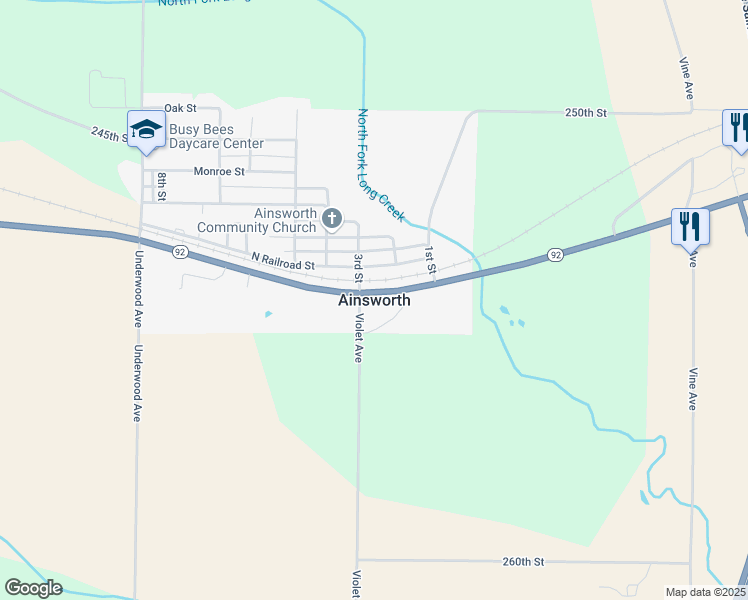 map of restaurants, bars, coffee shops, grocery stores, and more near in Ainsworth