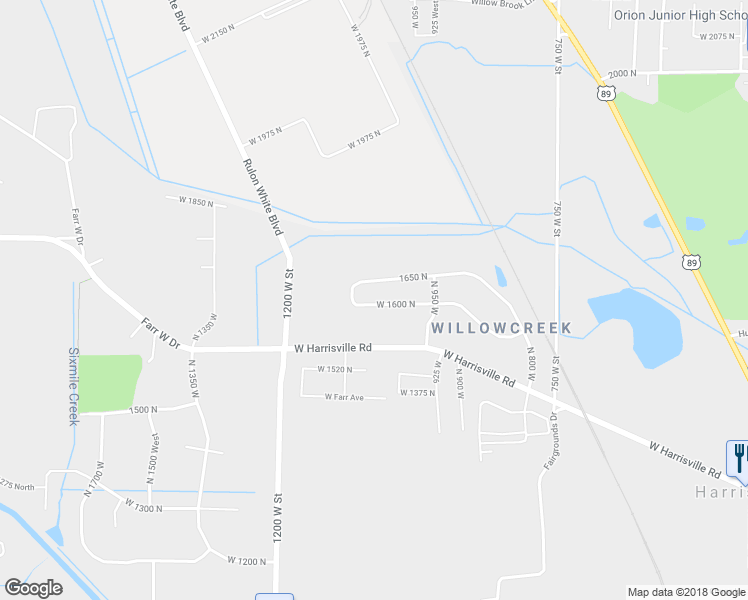 map of restaurants, bars, coffee shops, grocery stores, and more near 1030 W 1600 N in Harrisville