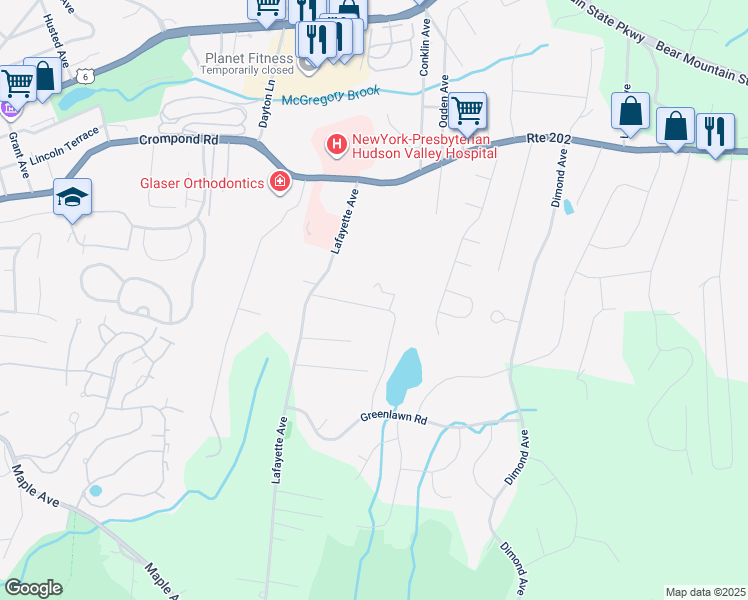map of restaurants, bars, coffee shops, grocery stores, and more near 10 Ridge Road in Cortlandt
