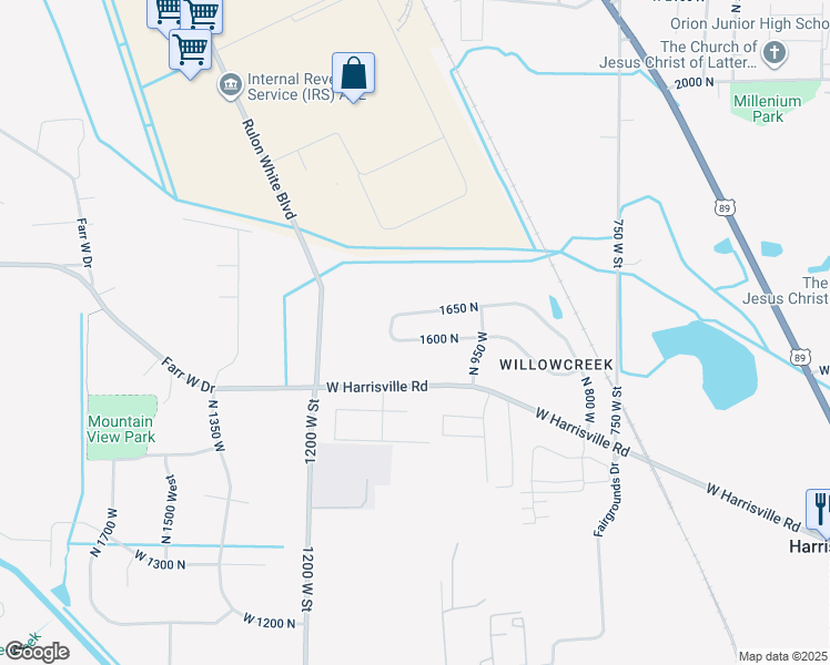 map of restaurants, bars, coffee shops, grocery stores, and more near 1030 W 1600 N in Harrisville