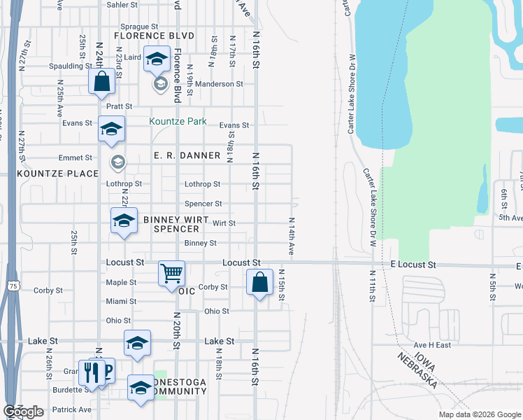 map of restaurants, bars, coffee shops, grocery stores, and more near 3115 North 16th Street in Omaha