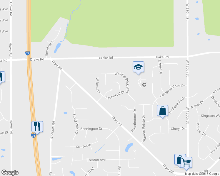 map of restaurants, bars, coffee shops, grocery stores, and more near 14292 Bent Tree Court in Strongsville