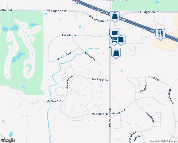 map of restaurants, bars, coffee shops, grocery stores, and more near 1316 Fieldstone Ct in Broadview Heights