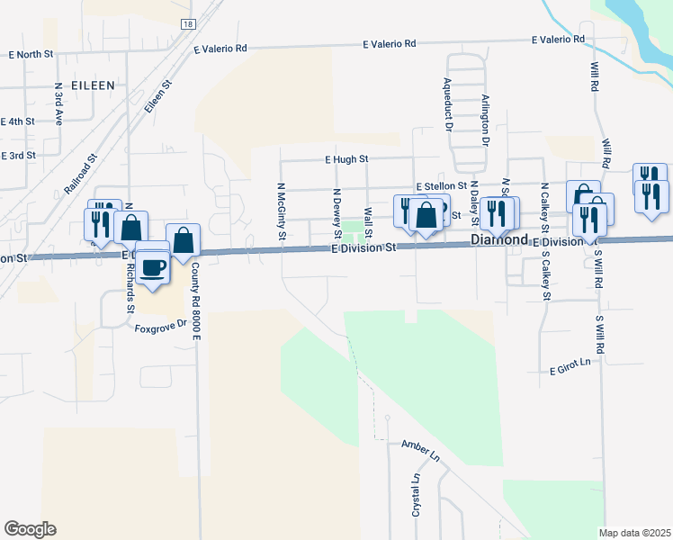 map of restaurants, bars, coffee shops, grocery stores, and more near 1680 East Patmore Street in Diamond