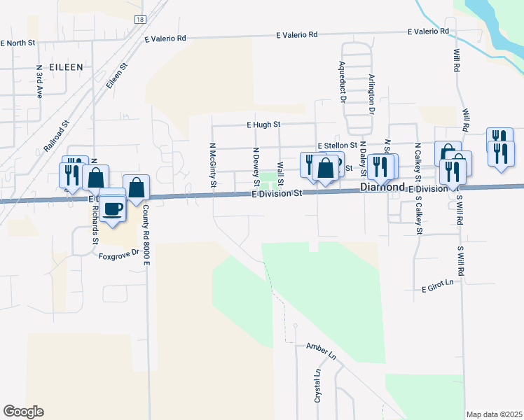 map of restaurants, bars, coffee shops, grocery stores, and more near 1680 East Patmore Street in Diamond