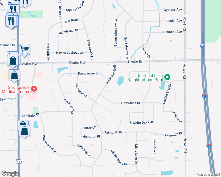 map of restaurants, bars, coffee shops, grocery stores, and more near 16480 Georgetown Court in Strongsville