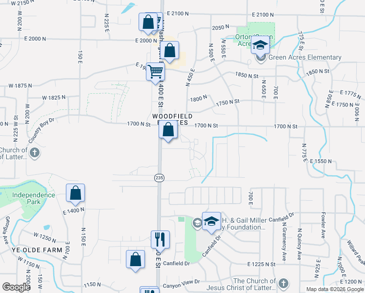 map of restaurants, bars, coffee shops, grocery stores, and more near 1610 North Washington Boulevard in Ogden
