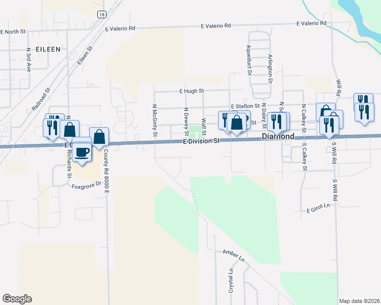 map of restaurants, bars, coffee shops, grocery stores, and more near 1680 East Patmore Street in Diamond