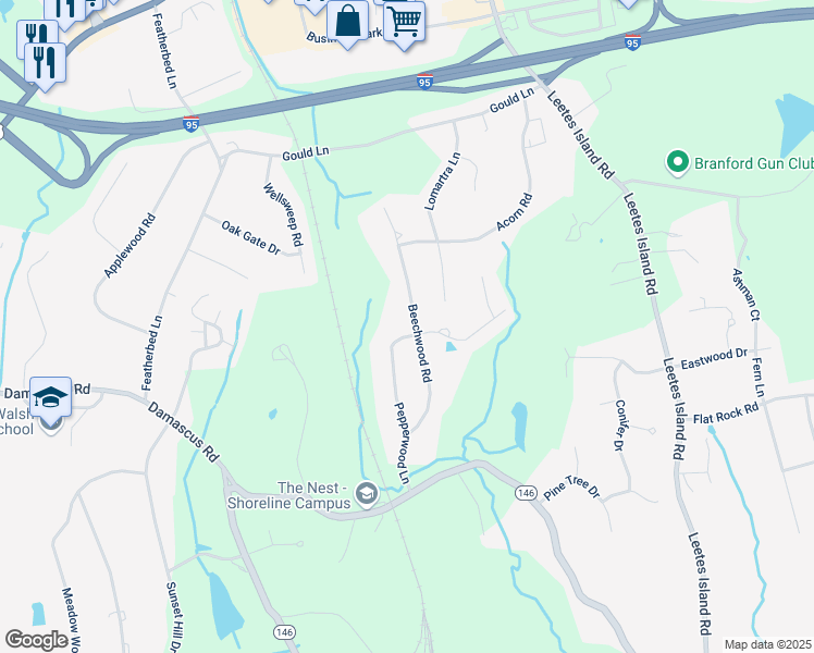 map of restaurants, bars, coffee shops, grocery stores, and more near 14 Beechwood Road in Branford