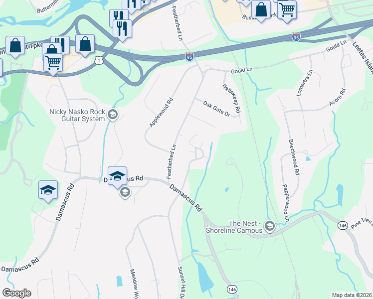 map of restaurants, bars, coffee shops, grocery stores, and more near 9 Hunting Ridge Farms Road in Branford