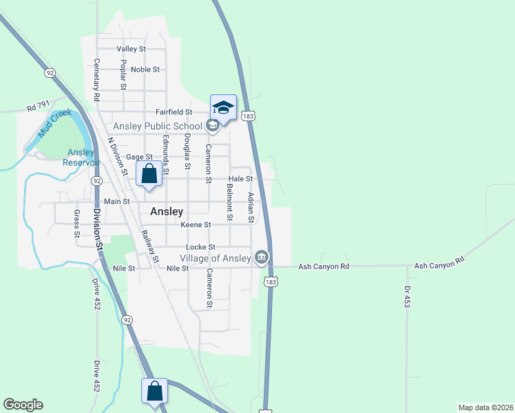 map of restaurants, bars, coffee shops, grocery stores, and more near 720 Adrian Street in Ansley