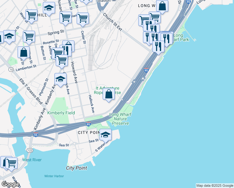 map of restaurants, bars, coffee shops, grocery stores, and more near 57-99 Sargent Dr in New Haven