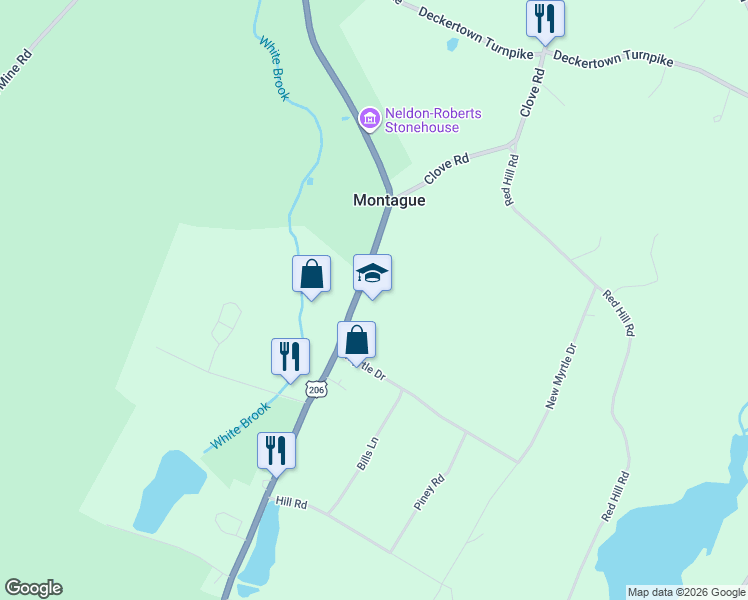 map of restaurants, bars, coffee shops, grocery stores, and more near 448 U.S. 206 in Montague Township