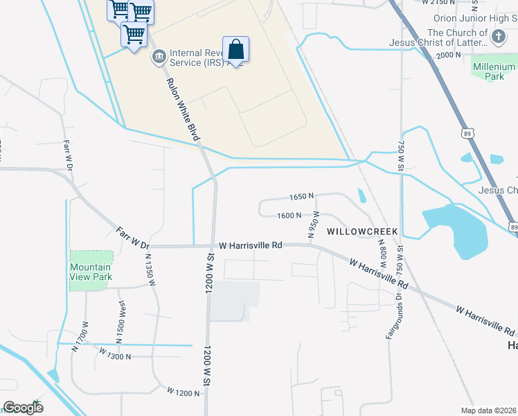map of restaurants, bars, coffee shops, grocery stores, and more near 1632 North 1050 West in Ogden