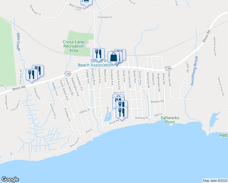 map of restaurants, bars, coffee shops, grocery stores, and more near 40 Portland Avenue in Old Lyme