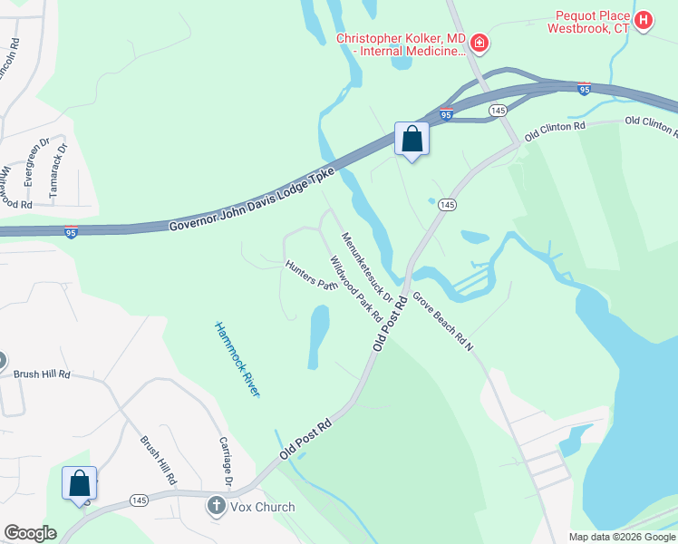 map of restaurants, bars, coffee shops, grocery stores, and more near Wildwood Park Road in Clinton