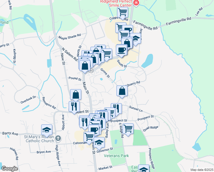 map of restaurants, bars, coffee shops, grocery stores, and more near 10 Lawson Lane in Ridgefield