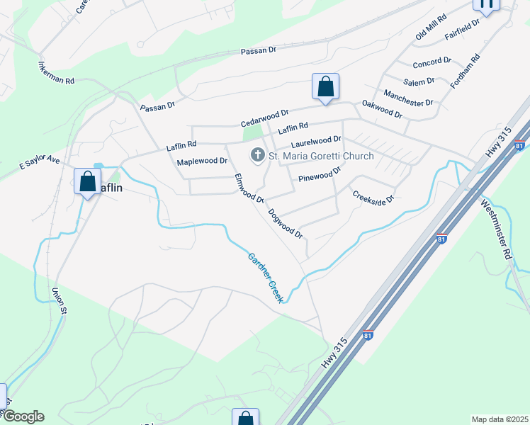 map of restaurants, bars, coffee shops, grocery stores, and more near 2 Dogwood Dr in Wilkes-Barre