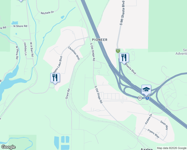 map of restaurants, bars, coffee shops, grocery stores, and more near Wagon Wheel Road in Mount Shasta