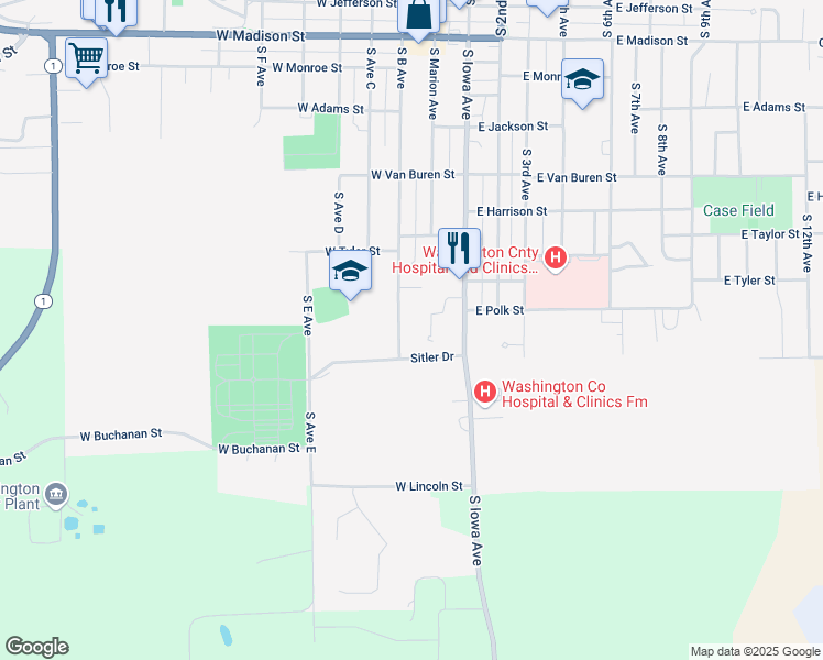 map of restaurants, bars, coffee shops, grocery stores, and more near 221-225 Sitler Drive in Washington