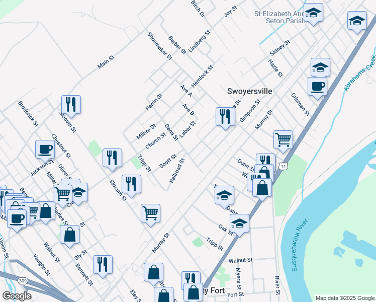map of restaurants, bars, coffee shops, grocery stores, and more near 269 Tripp Street in Kingston