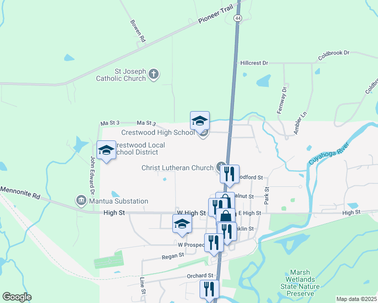 map of restaurants, bars, coffee shops, grocery stores, and more near 10850 Reservoir Street in Mantua