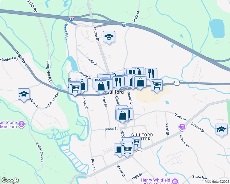 map of restaurants, bars, coffee shops, grocery stores, and more near in Guilford