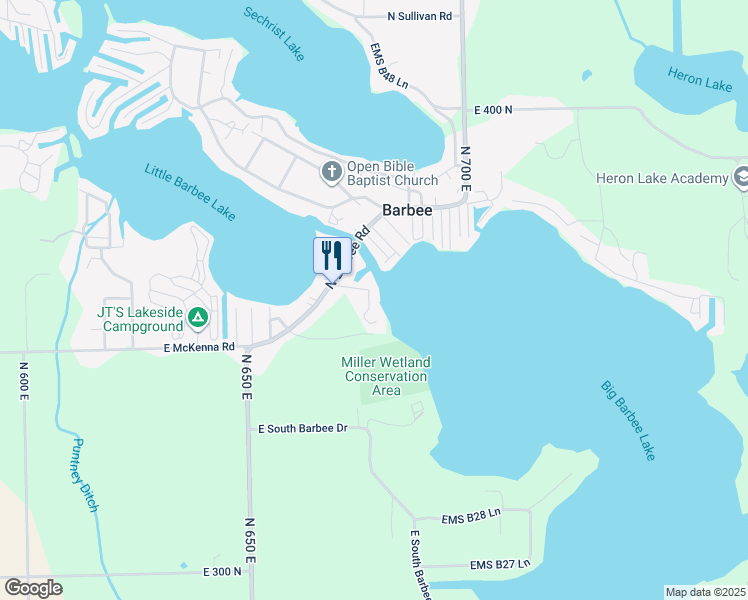 map of restaurants, bars, coffee shops, grocery stores, and more near 96 Ems B70 Lane in Pierceton