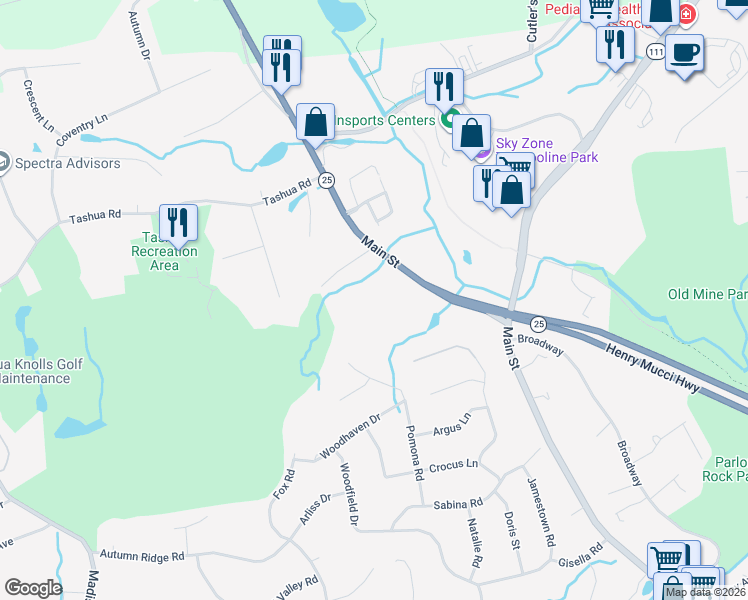 map of restaurants, bars, coffee shops, grocery stores, and more near 6949 Main Street in Trumbull