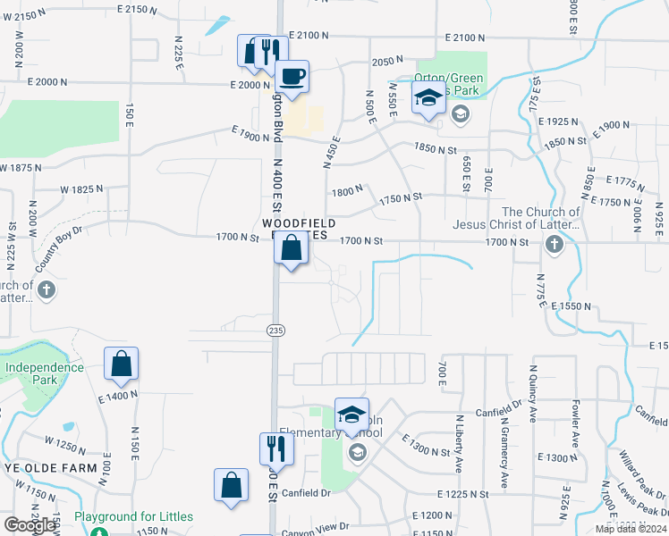 map of restaurants, bars, coffee shops, grocery stores, and more near 456 1625 North in North Ogden