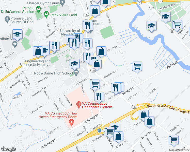 map of restaurants, bars, coffee shops, grocery stores, and more near 936 1st Avenue in West Haven