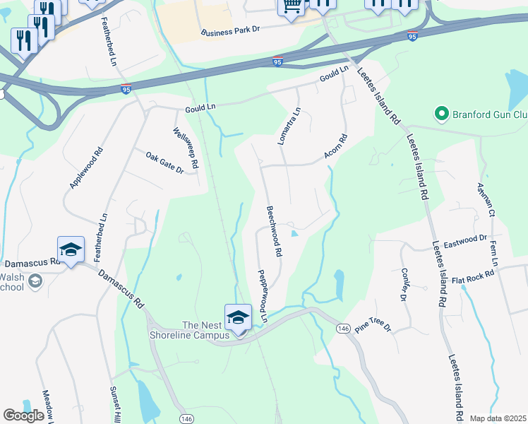 map of restaurants, bars, coffee shops, grocery stores, and more near 14 Beechwood Road in Branford