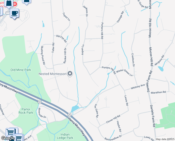 map of restaurants, bars, coffee shops, grocery stores, and more near 63 Aspen Ln in Trumbull