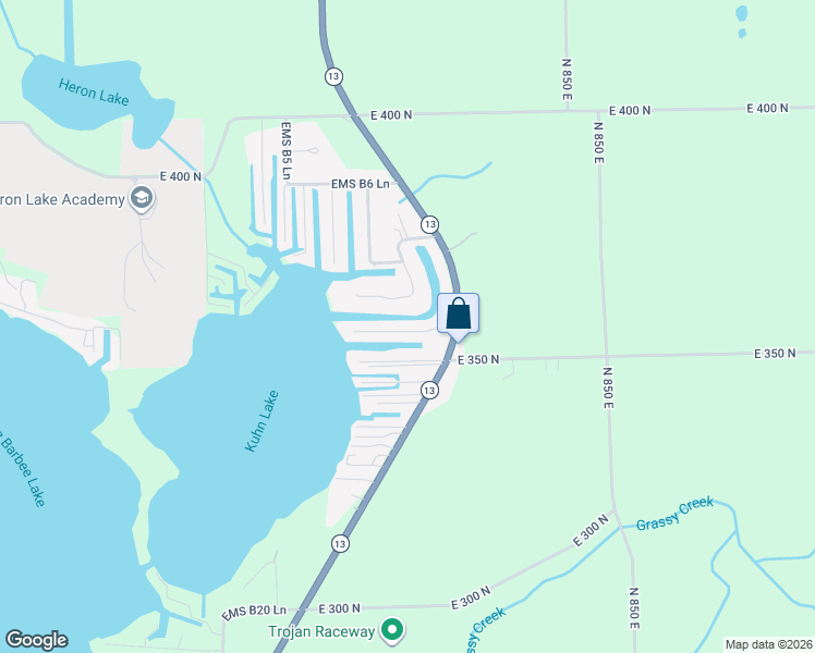 map of restaurants, bars, coffee shops, grocery stores, and more near 44 EMS B9 Lane in Pierceton