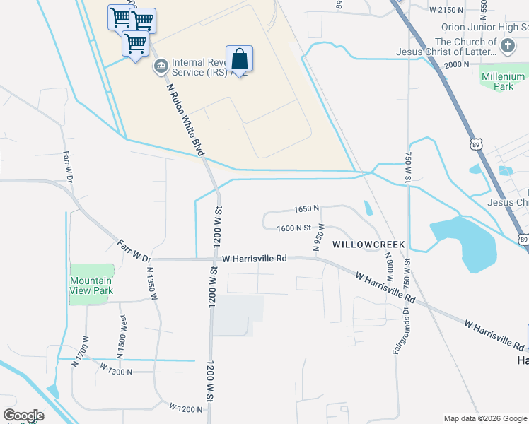 map of restaurants, bars, coffee shops, grocery stores, and more near 1044 West 1600 North in Ogden