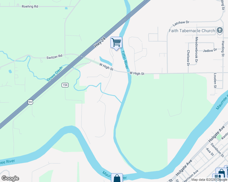 map of restaurants, bars, coffee shops, grocery stores, and more near 433 River Front Drive in Defiance