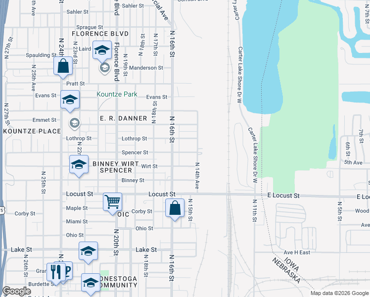 map of restaurants, bars, coffee shops, grocery stores, and more near 3115 North 16th Street in Omaha