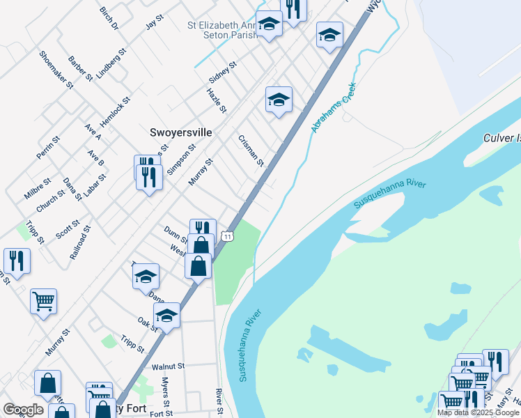 map of restaurants, bars, coffee shops, grocery stores, and more near 300 Colonial Gardens in Forty Fort