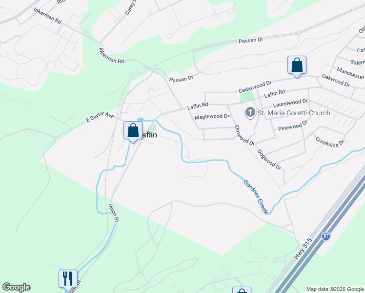 map of restaurants, bars, coffee shops, grocery stores, and more near 65-1/2 Market Street in Wilkes-Barre