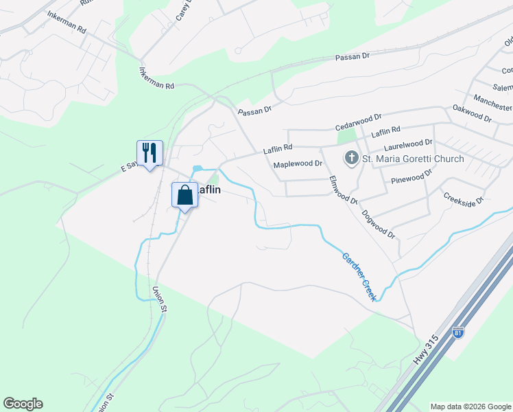 map of restaurants, bars, coffee shops, grocery stores, and more near 65-1/2 Market St in Wilkes-Barre