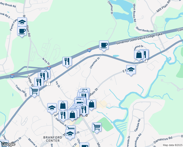 map of restaurants, bars, coffee shops, grocery stores, and more near 20 Beach Place in Branford