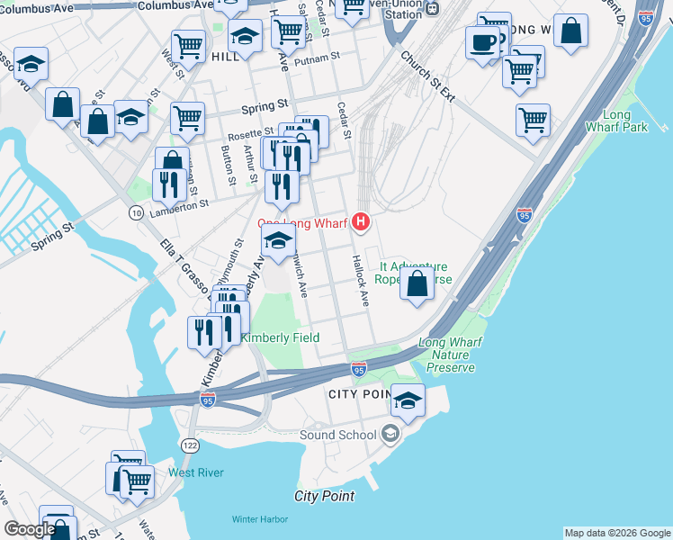 map of restaurants, bars, coffee shops, grocery stores, and more near 236 Howard Avenue in New Haven