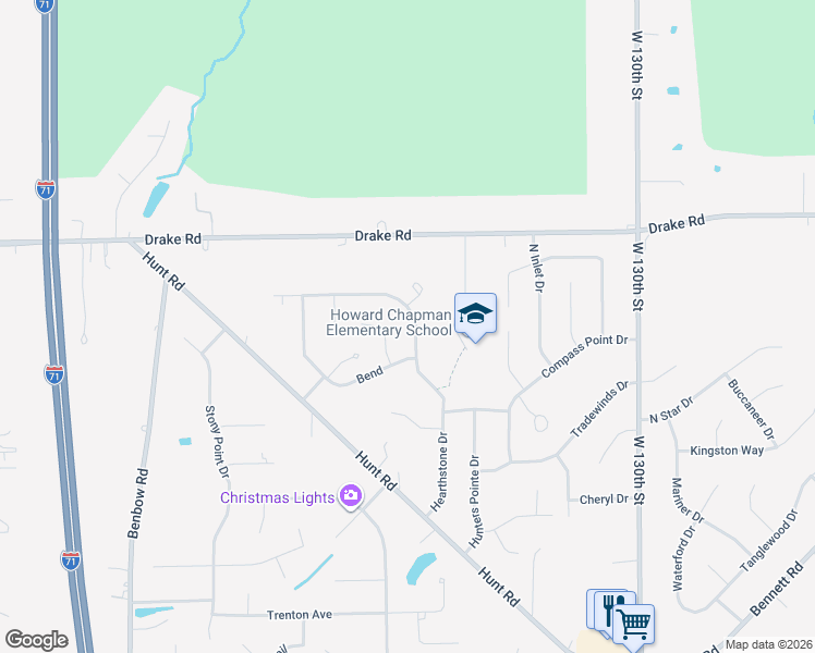 map of restaurants, bars, coffee shops, grocery stores, and more near 18343 Butternut Circle in Strongsville