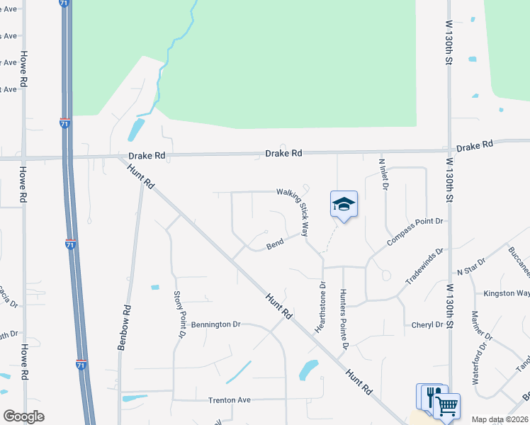 map of restaurants, bars, coffee shops, grocery stores, and more near 14292 Bent Tree Court in Strongsville