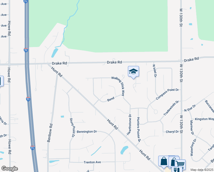 map of restaurants, bars, coffee shops, grocery stores, and more near 14292 Bent Tree Court in Strongsville