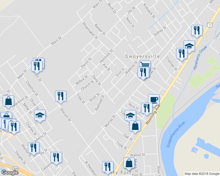 map of restaurants, bars, coffee shops, grocery stores, and more near 16 Watkins Street in Kingston