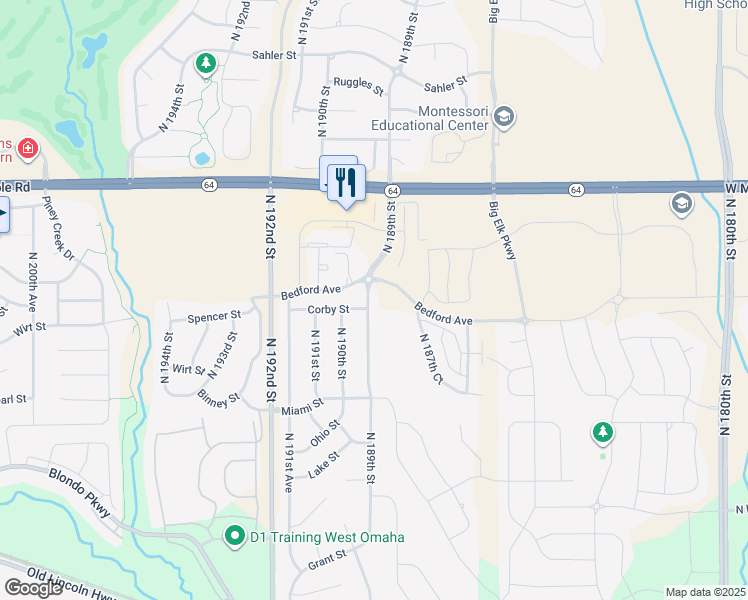 map of restaurants, bars, coffee shops, grocery stores, and more near 2803 North 189th Street in Omaha