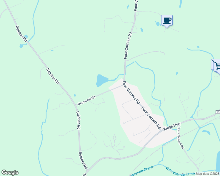 map of restaurants, bars, coffee shops, grocery stores, and more near 12 Demarest Road in Warwick